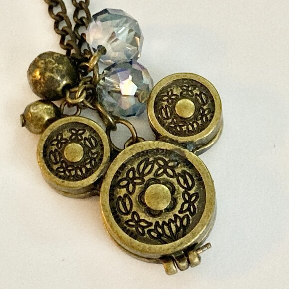 Vintage Disney Hidden Mickey Mouse Ears Locket Necklace Gold Tone AB Beads 30" - Picture 7 of 12